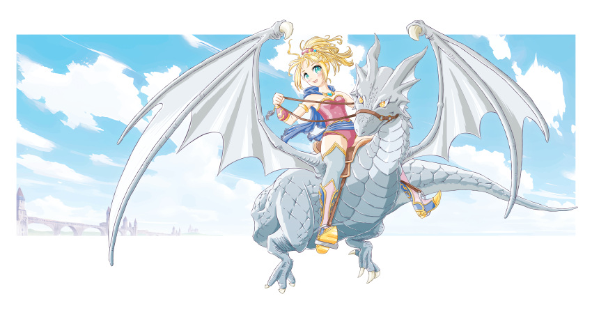 1girl, absurdres, blonde_hair, blue_cape, blue_eyes, blush, cape, clouds