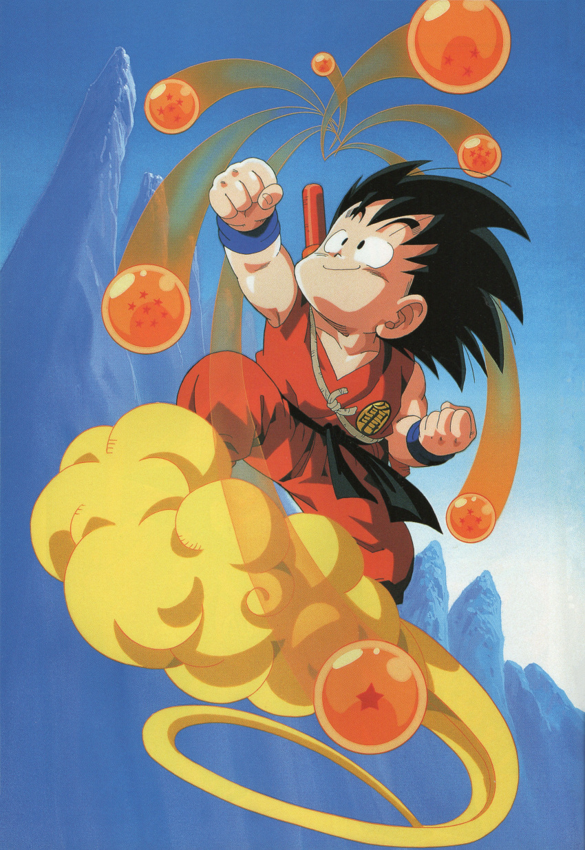 1980s_(style), 1boy, absurdres, aged_down, artist_request, black_eyes, black_hair, blue_sky