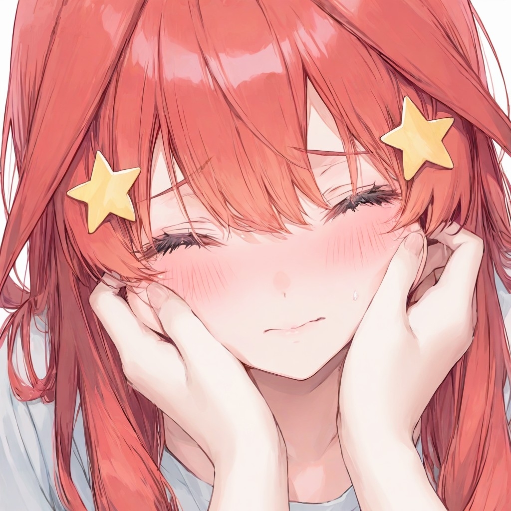 1girl, blush, closed_eyes, closed_mouth, collarbone, go-toubun_no_hanayome, grabbing_another's_face, hair_between_eyes