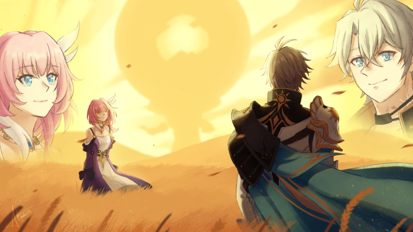 1boy, 1girl, absurdres, armor, blue_eyes, breasts, coat, commentary
