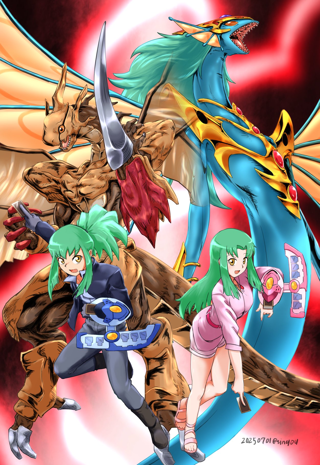 1boy, 1girl, aged_up, ancient_fairy_dragon, armor, black_boots, black_jacket, boots