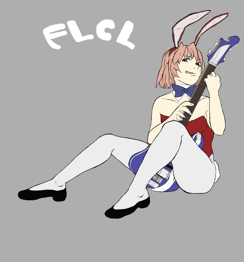 1girl, absurdres, bass_guitar, blue_bow, blue_bowtie, bow, bowtie, copyright_name