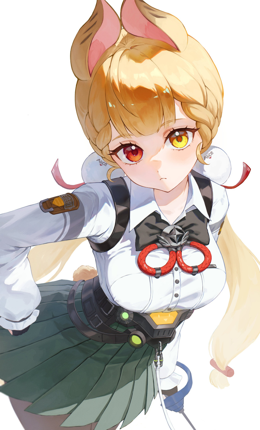 1girl, absurdres, alice_thymefield, animal_ears, blonde_hair, breasts, chest_bow, eye_glitter