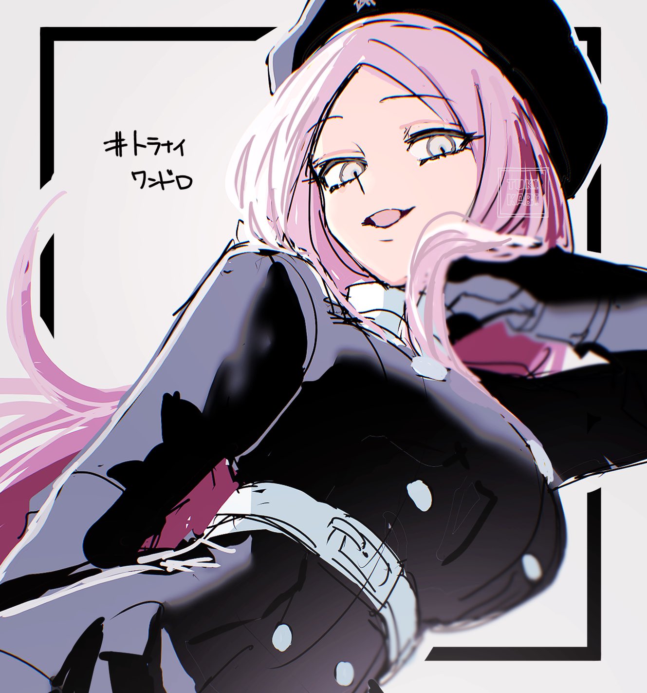 1girl, beret, from_below, grey_eyes, hat, highres, kamiki_yui_(tribe_nine), katama_(k85620232)