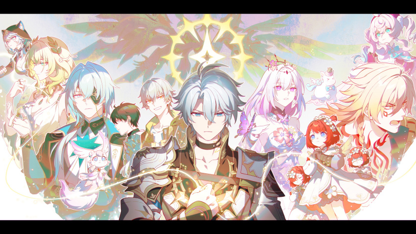 aglaea_(honkai:_star_rail), anaxa_(honkai:_star_rail), ancient_greek_clothes, animal_ears, aqua_bow, aqua_bowtie, aqua_eyes, armor