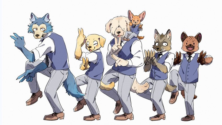6+boys, animal_ears, animalk, beastars, blue_vest, chinese_commentary, closed_eyes, collot_(beastars)