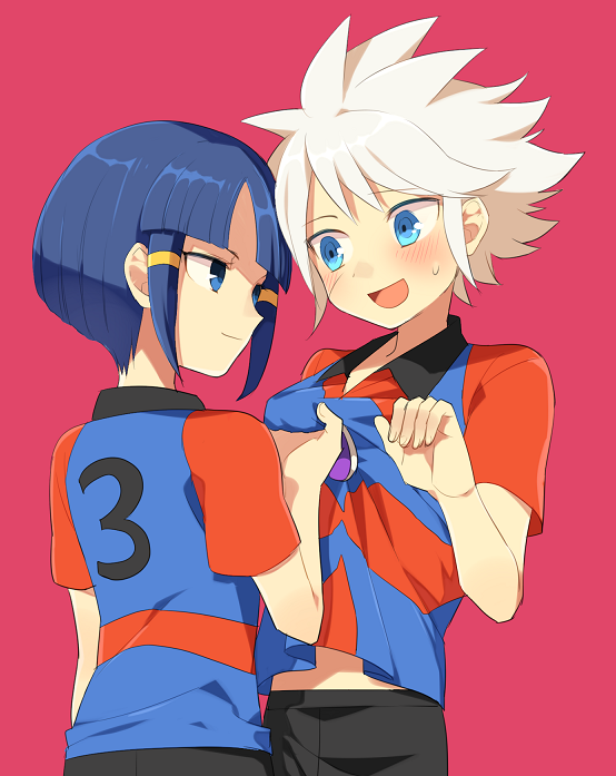 blue_hair, blush, heat_(inazuma_eleven), inazuma_eleven, inazuma_eleven_(series), kurakake_clara, rezigigasunoyume, shirt_pull