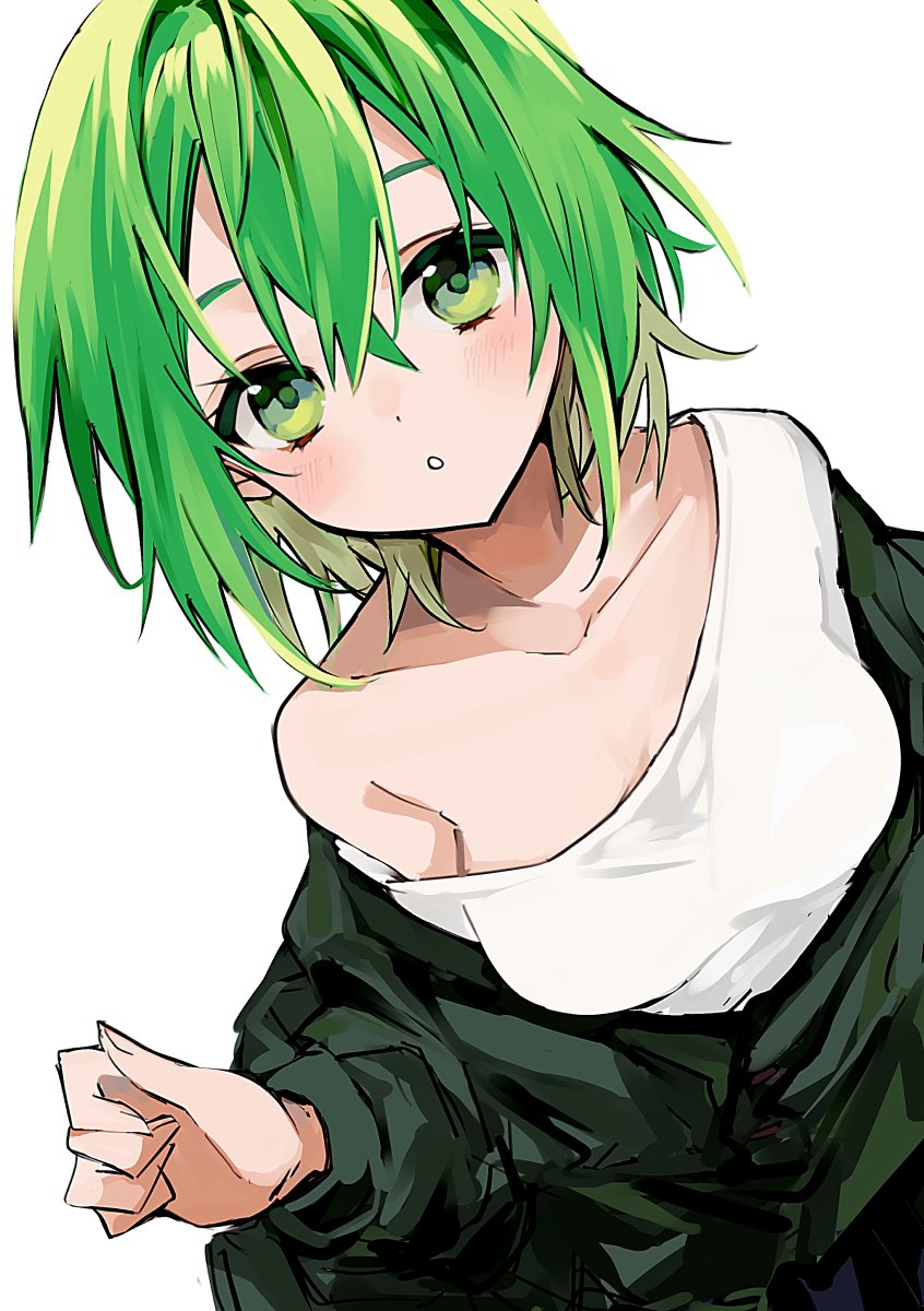 1girl, :o, atatakakunaru, bob_cut, breasts, character_request, crossed_bangs, double-parted_bangs