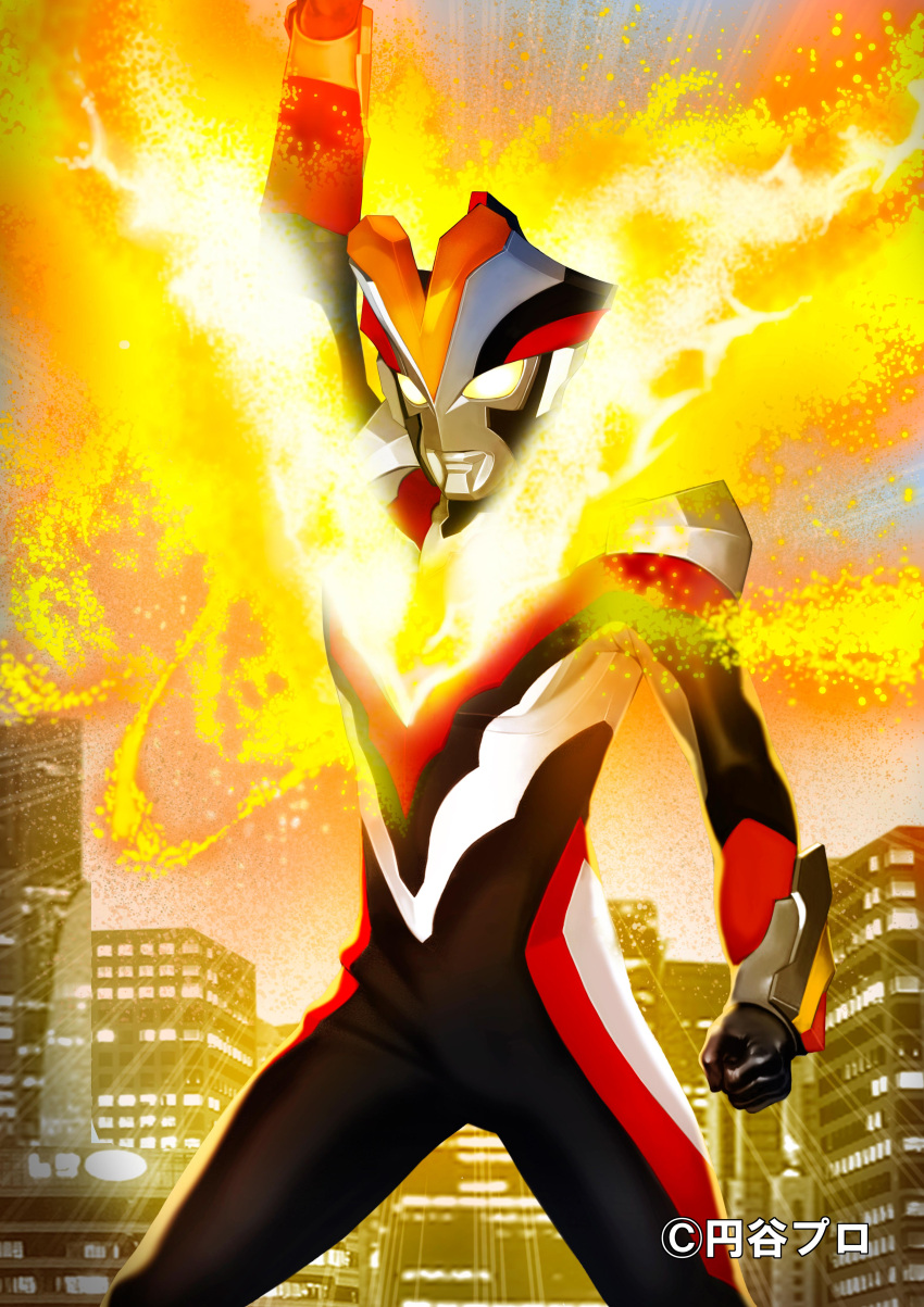 1boy, absurdres, alien, arm_guards, arm_up, armor, aura, black_skin