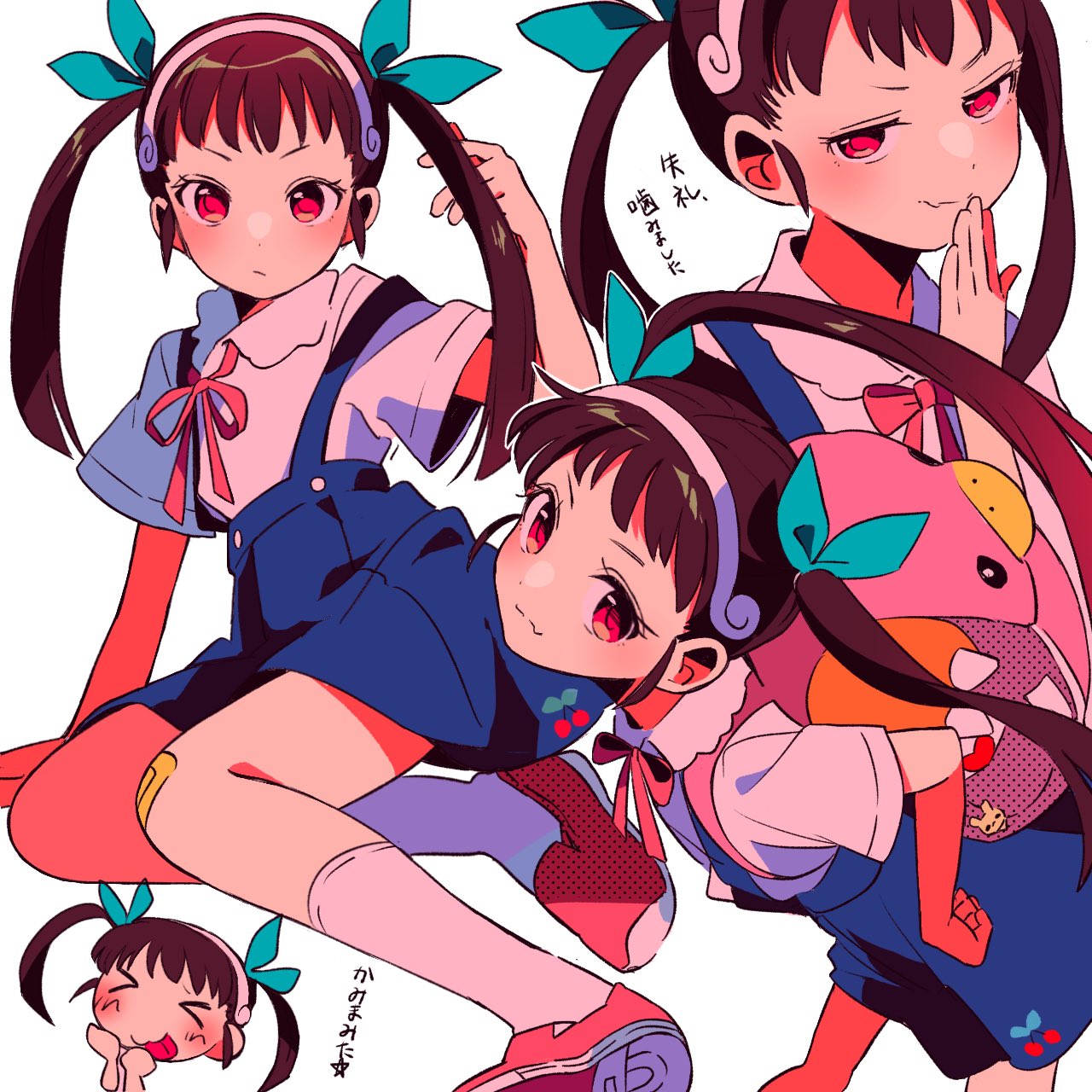 1girl, backpack, bag, bandaid, bandaid_on_knee, bandaid_on_leg, blue_skirt, brown_hair