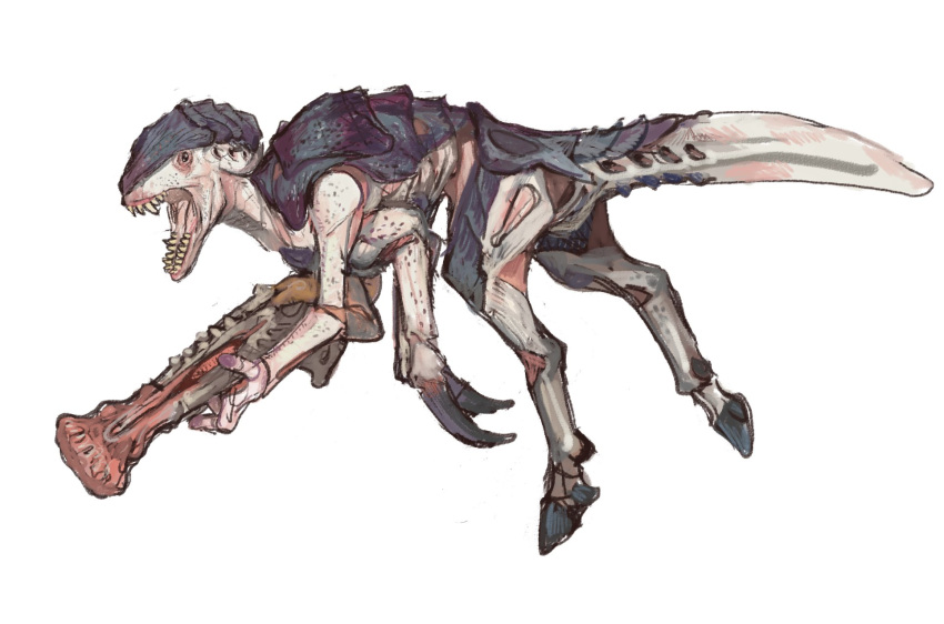 alien, biomechanical, carapace, claws, gun, highres, holding, holding_weapon