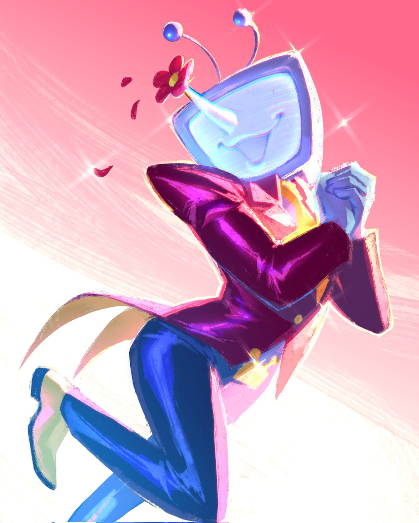 1boy, ant_tenna, belt_buckle, black_pants, buckle, commentary, crt, deltarune