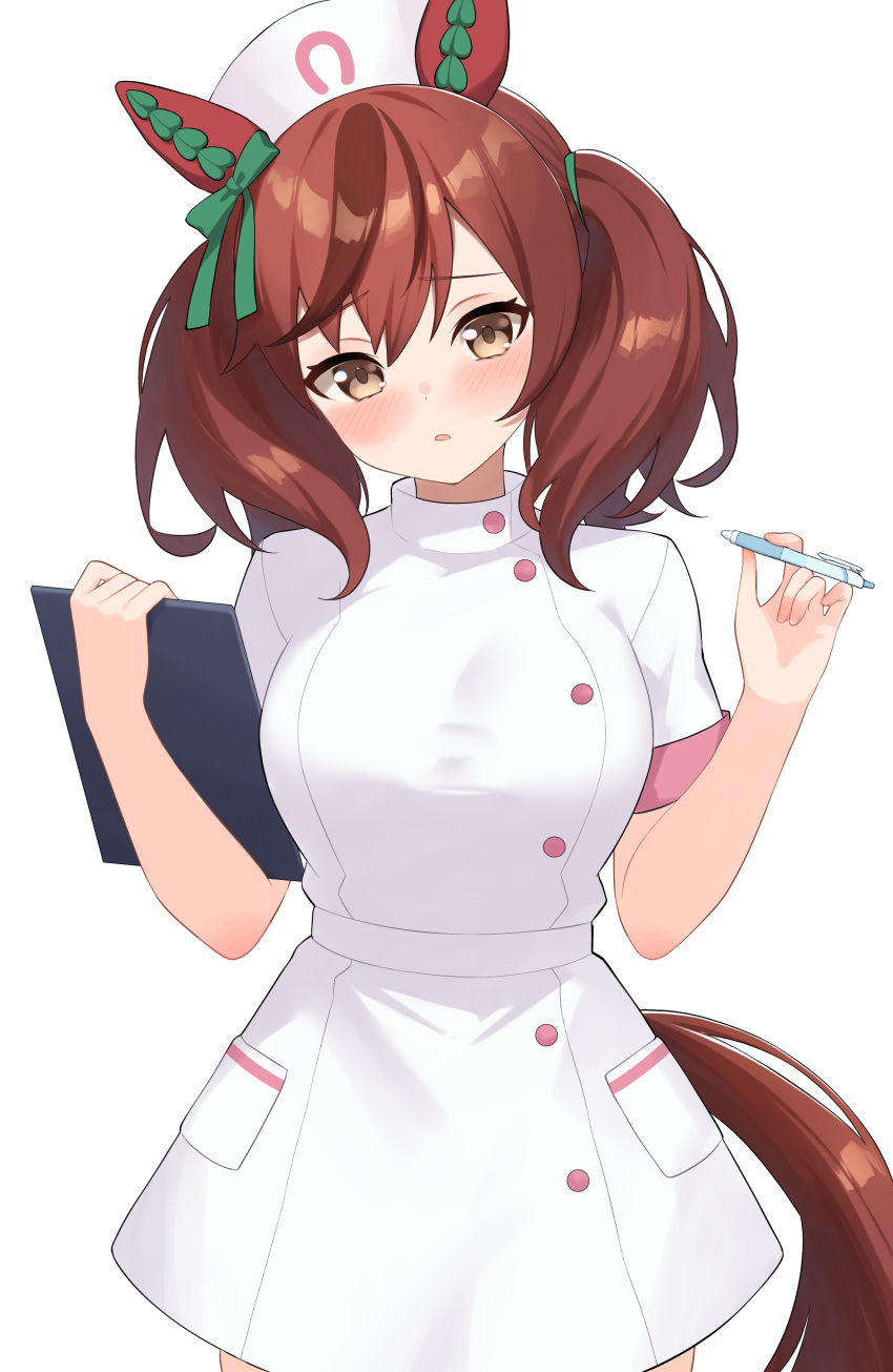 1girl, absurdres, animal_ears, astroglia_cyte, blush, breasts, brown_eyes, brown_hair