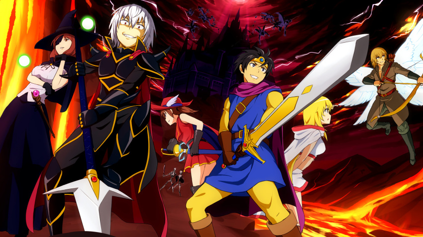 3boys, 3girls, accelerator_(toaru_majutsu_no_index), albino, alternate_universe, angel_wings, armor, armored_boots