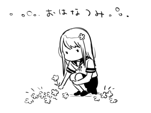 1girl, chibi, flower, full_body, greyscale, hair_flower, hair_ornament, hugging_own_legs