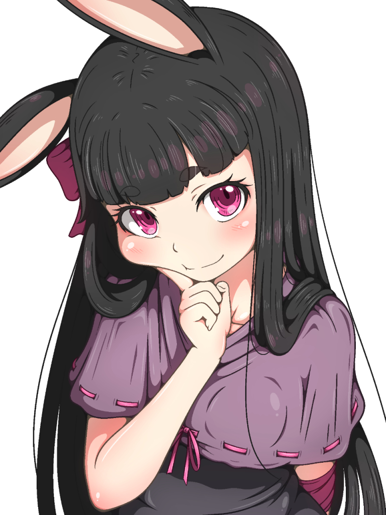 1girl, animal_ears, black_dress, black_hair, blunt_bangs, blush, bow, capelet