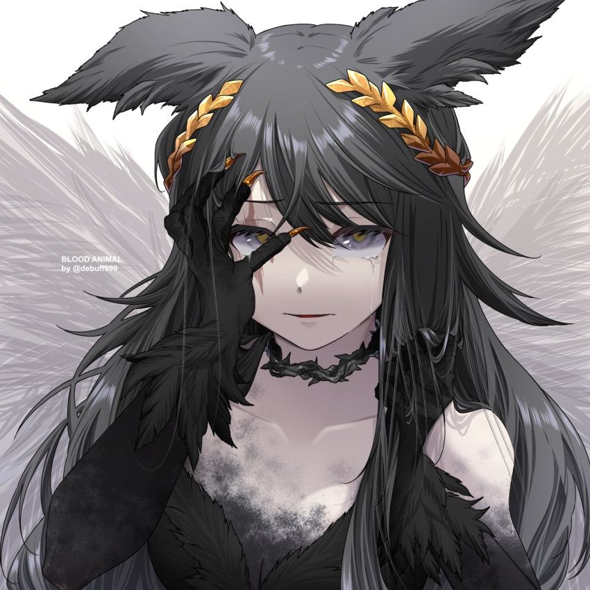 1girl, animal_ears, black_shirt, black_wings, cat_ears, cat_girl, choker, claws