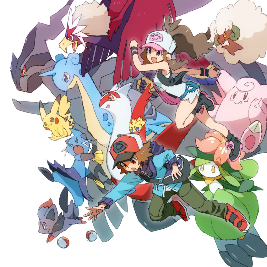 1boy, 1girl, animal_ears, bad_id, bad_tumblr_id, baseball_cap, blue_jacket, boots