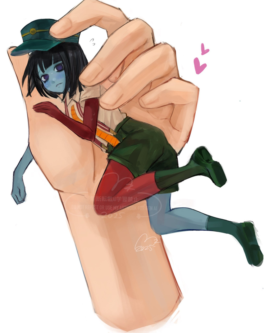 1girl, black_hair, blue_blush, blue_skin, blunt_bangs, blunt_ends, bob_cut, colored_skin