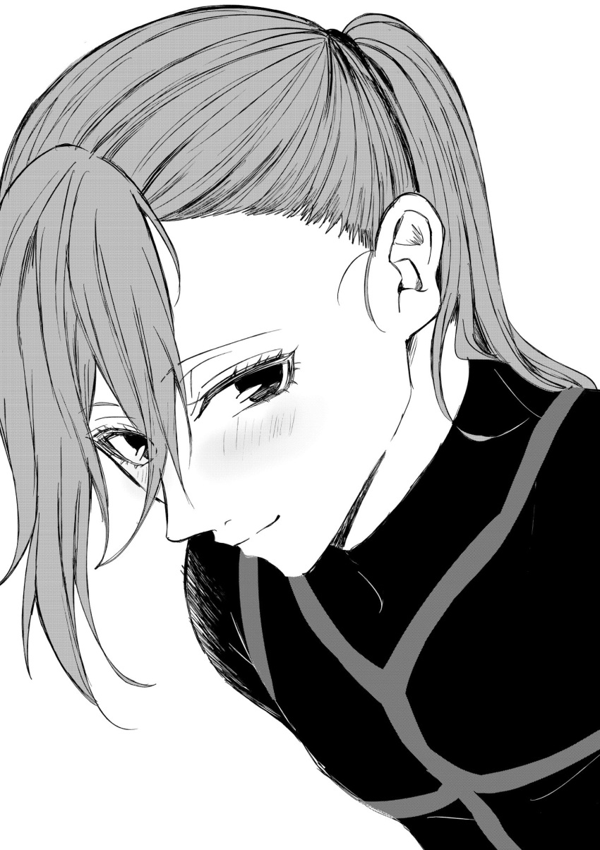 1boy, alternate_hairstyle, blue_lock, blue_lock_bodysuit, blush, chigiri_hyoma, commentary_request, from_side
