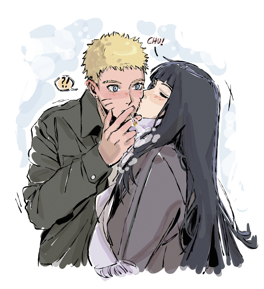 !?, 1boy, 1girl, absurdres, alternate_universe, beerenfuchs, black_hair, blonde_hair