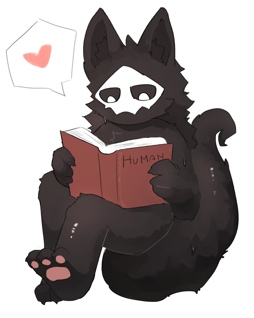 1boy, absurdres, animal_ears, black_fur, black_sclera, book, bright_pupils, changed