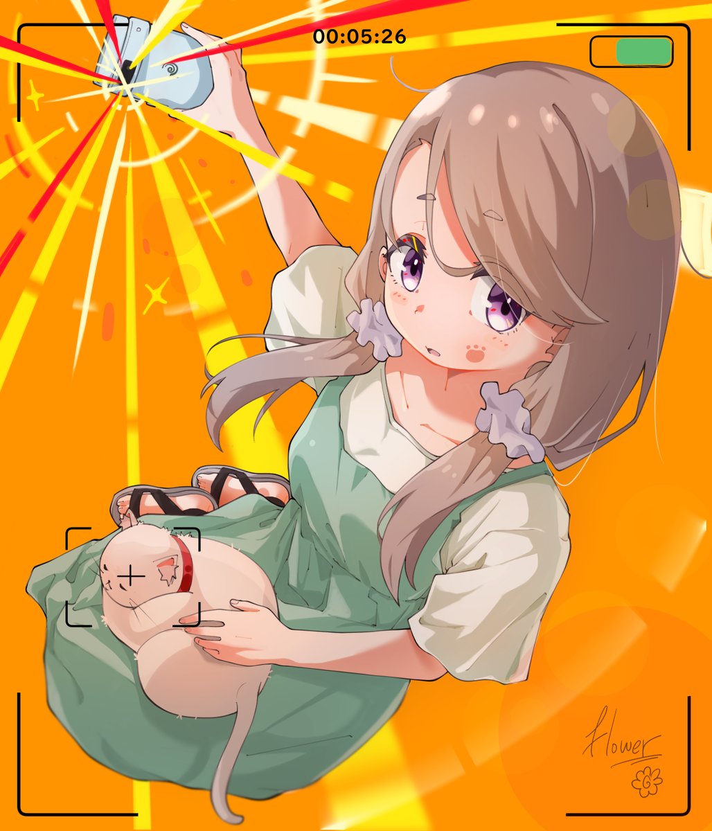 1girl, animal_collar, animal_on_lap, avarangers, battery_indicator, cat, collar, collarbone
