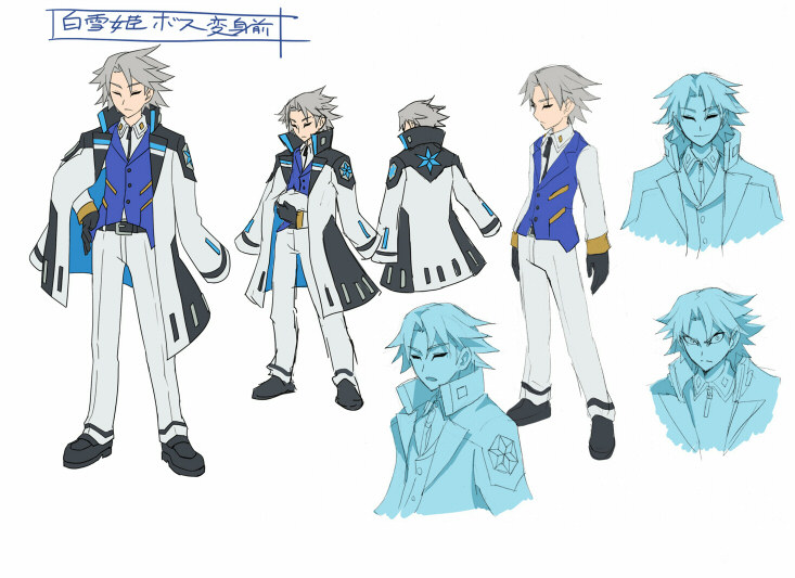 1boy, azure_striker_gunvolt, azure_striker_gunvolt_2, blue_vest, closed_eyes, coat, coat_on_shoulders, concept_art