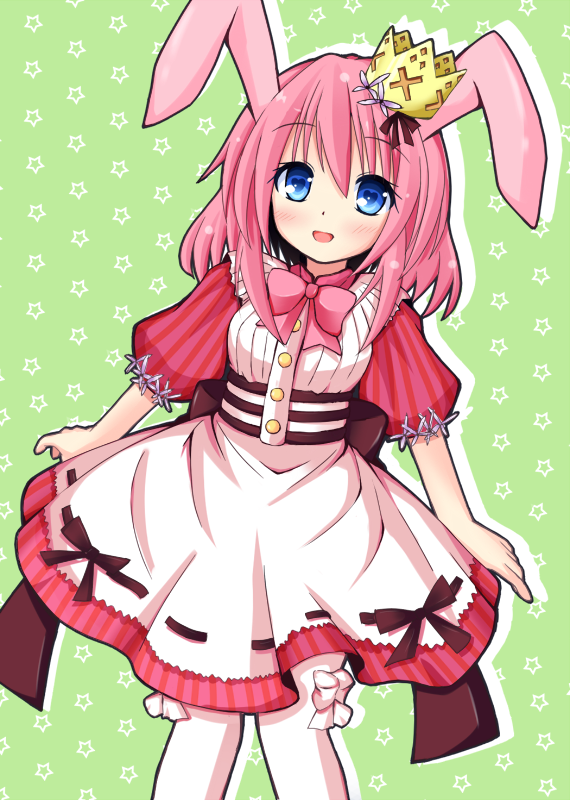 1girl, animal_ears, apron, blue_eyes, crown, dress, emil_chronicle_online, green_background