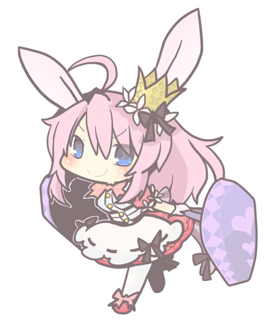 1girl, ahoge, animal_ears, apron, black_ribbon, blue_eyes, chibi, crown