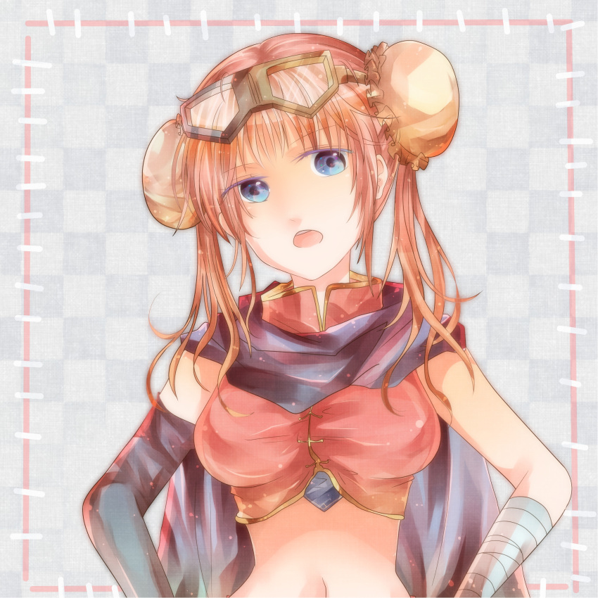 bandage, bandages, blue_eyes, breasts, bun_cover, china_dress, chinese_clothes, double_bun