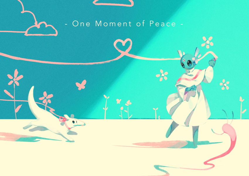 androgynous, black_eyes, blue_background, choker, commentary, corvus_noctis, creature, drawing_(action)