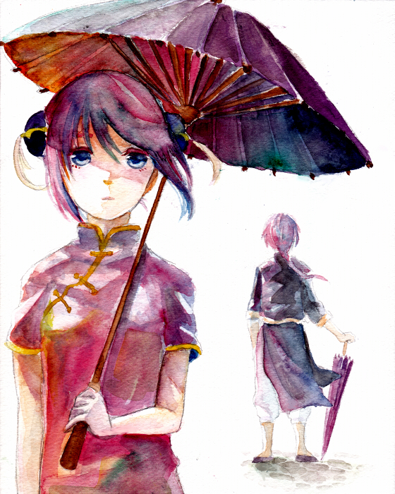 bad_id, blue_eyes, brother_and_sister, bun_cover, chinese_clothes, double_bun, gintama, kagura_(gintama)