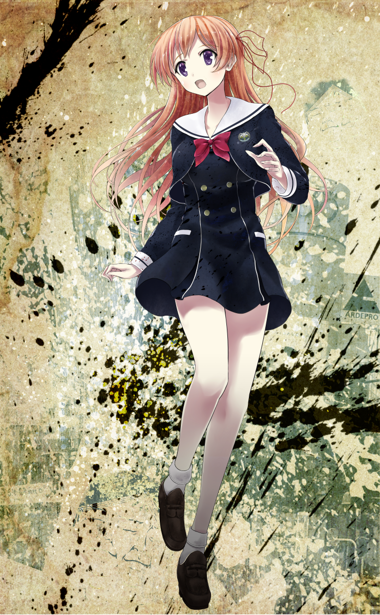 1girl, black_shoes, bow, breasts, chaos;child, chest_bow, collarbone, cry-planet