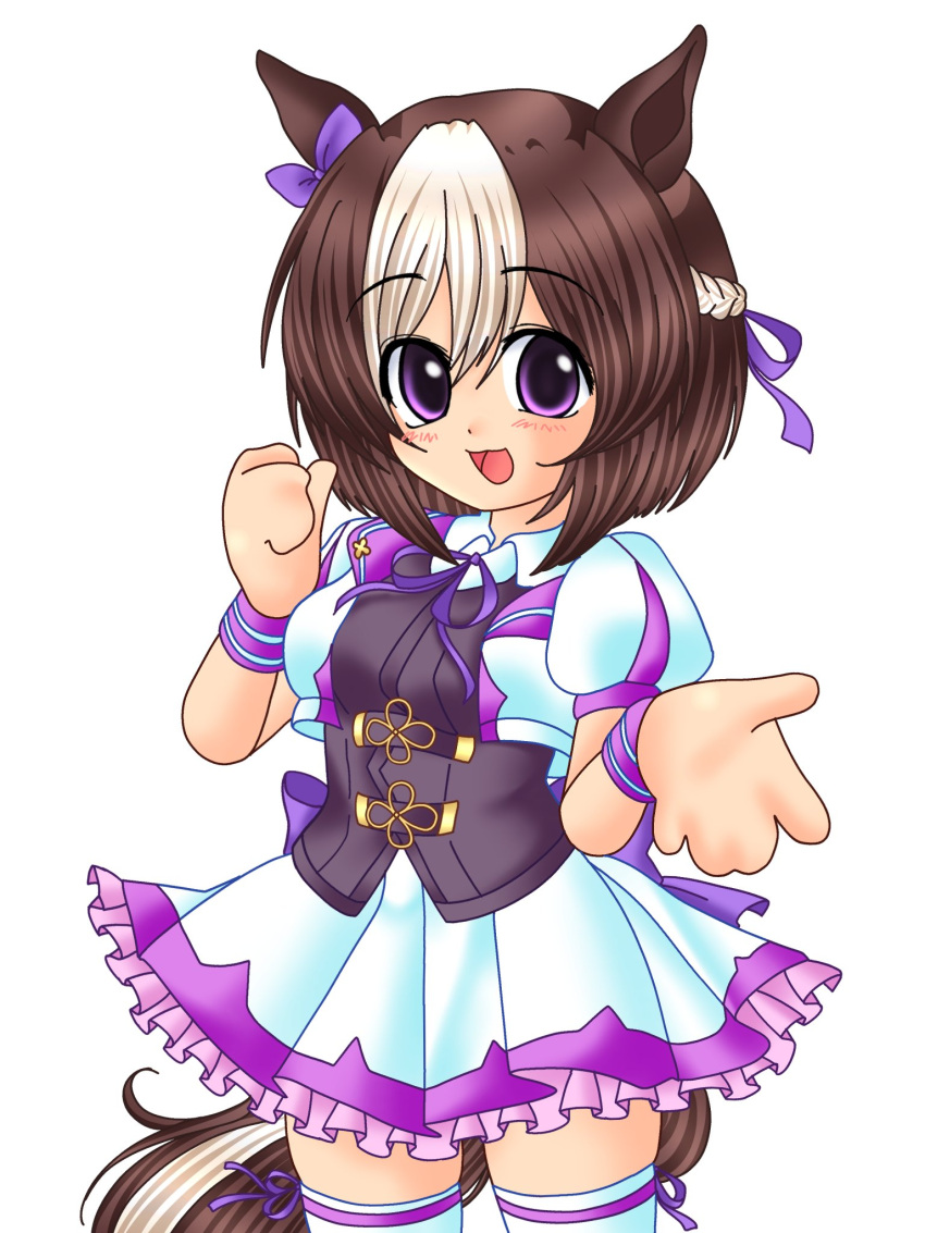 1girl, :d, animal_ears, black_corset, blush, braid, brown_hair, commentary