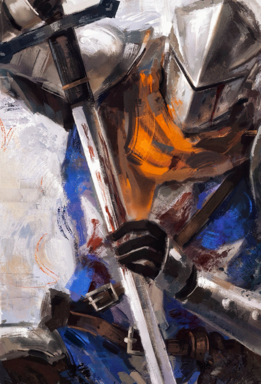 1boy, 3583367063_xd, armor, belt, belt_buckle, belt_pouch, black_gloves, blood