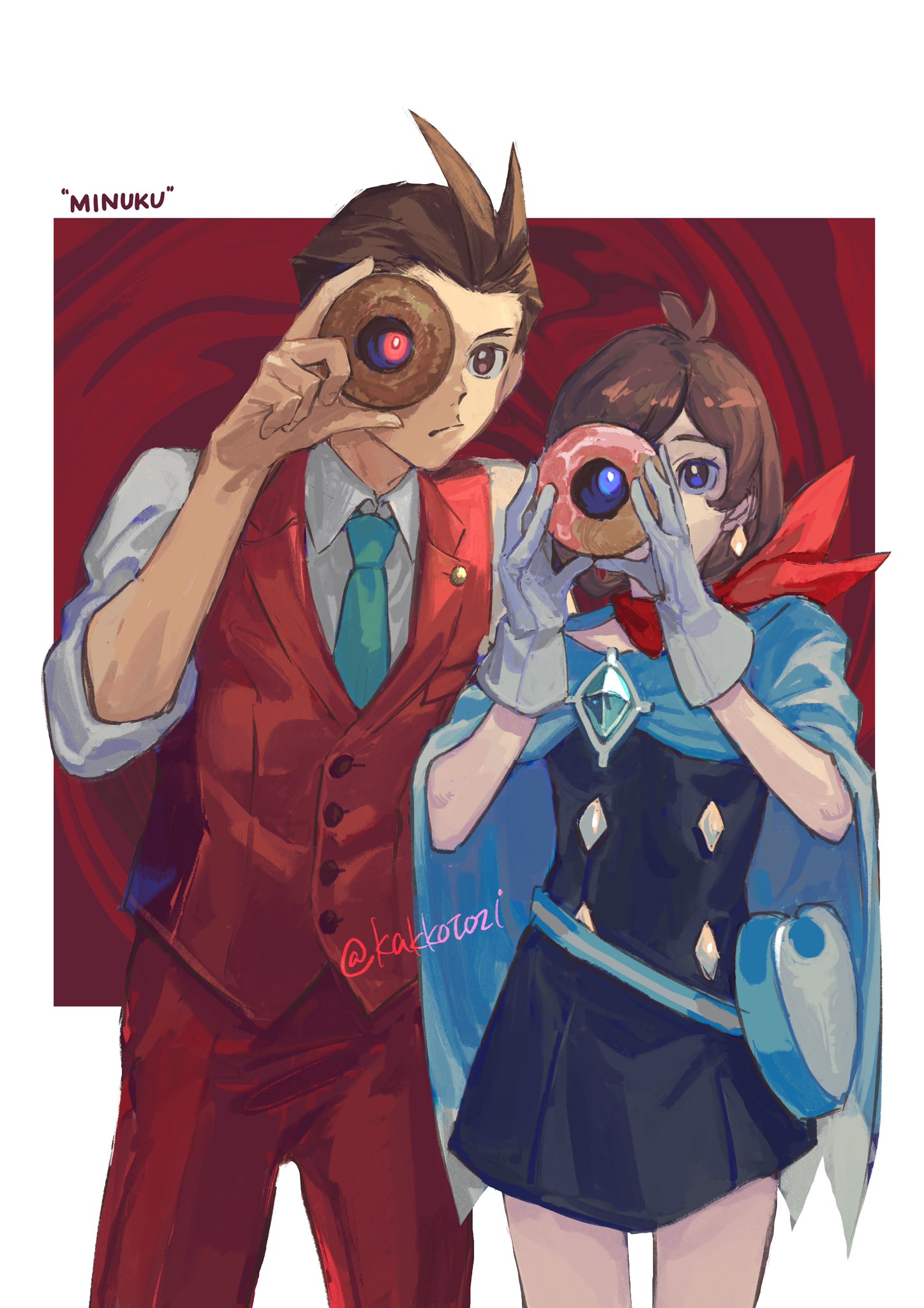 1boy, 1girl, :/, ace_attorney, antenna_hair, apollo_justice, apollo_justice:_ace_attorney, badge