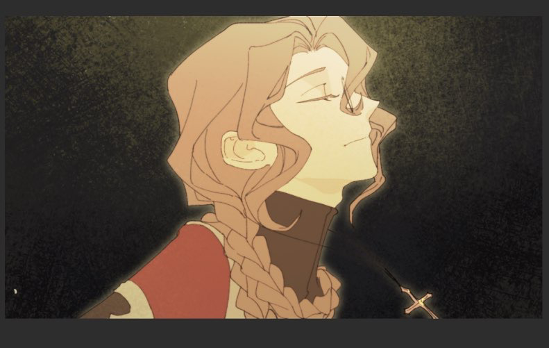 1boy, blonde_hair, braid, braided_ponytail, closed_eyes, closed_mouth, cross, cross_necklace