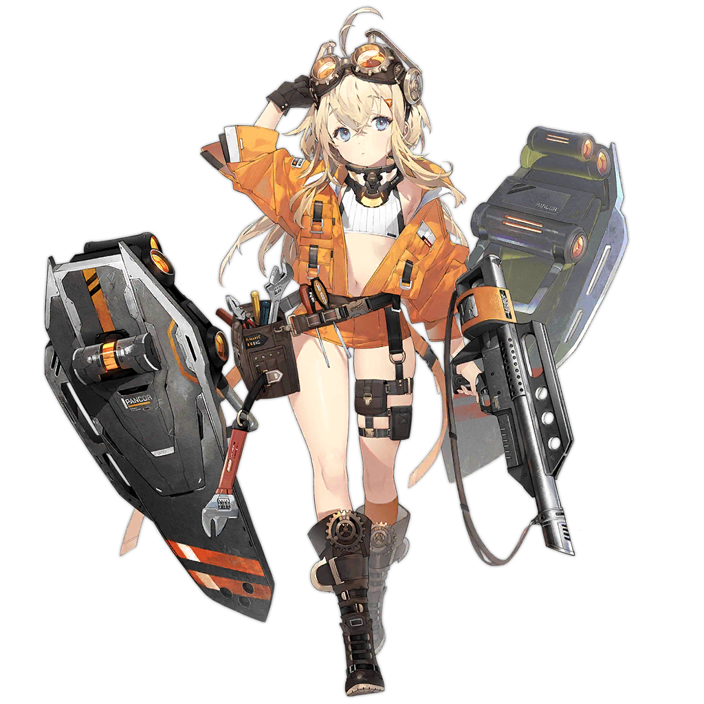 1girl, black_gloves, blonde_hair, blue_eyes, boots, breasts, brown_boots, closed_mouth