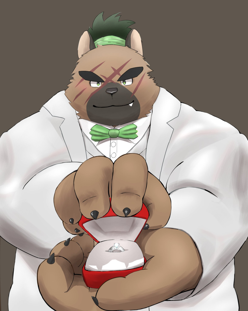 1boy, anhrmgzo, animal_ears, bow, bowtie, claws, closed_mouth, cross_scar