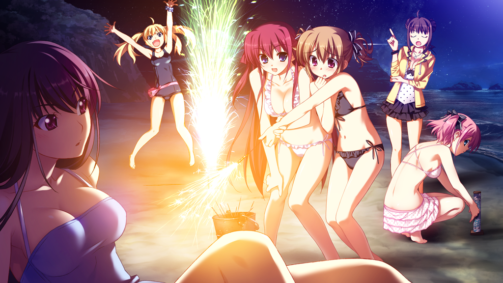 :d, :o, \o/, arms_up, barefoot, beach, bikini, bikini_skirt