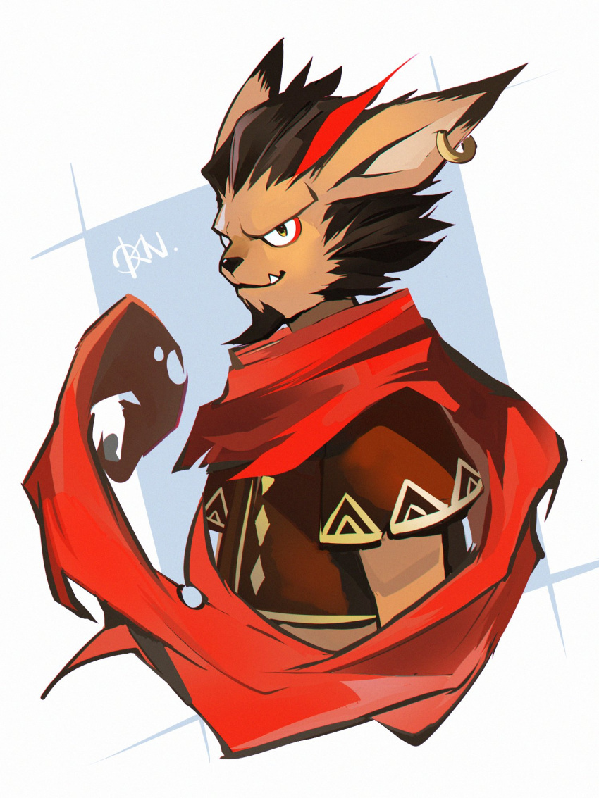 1boy, afk_(series), afk_arena, animal_ears, artist_name, commentary_request, earrings, facial_hair