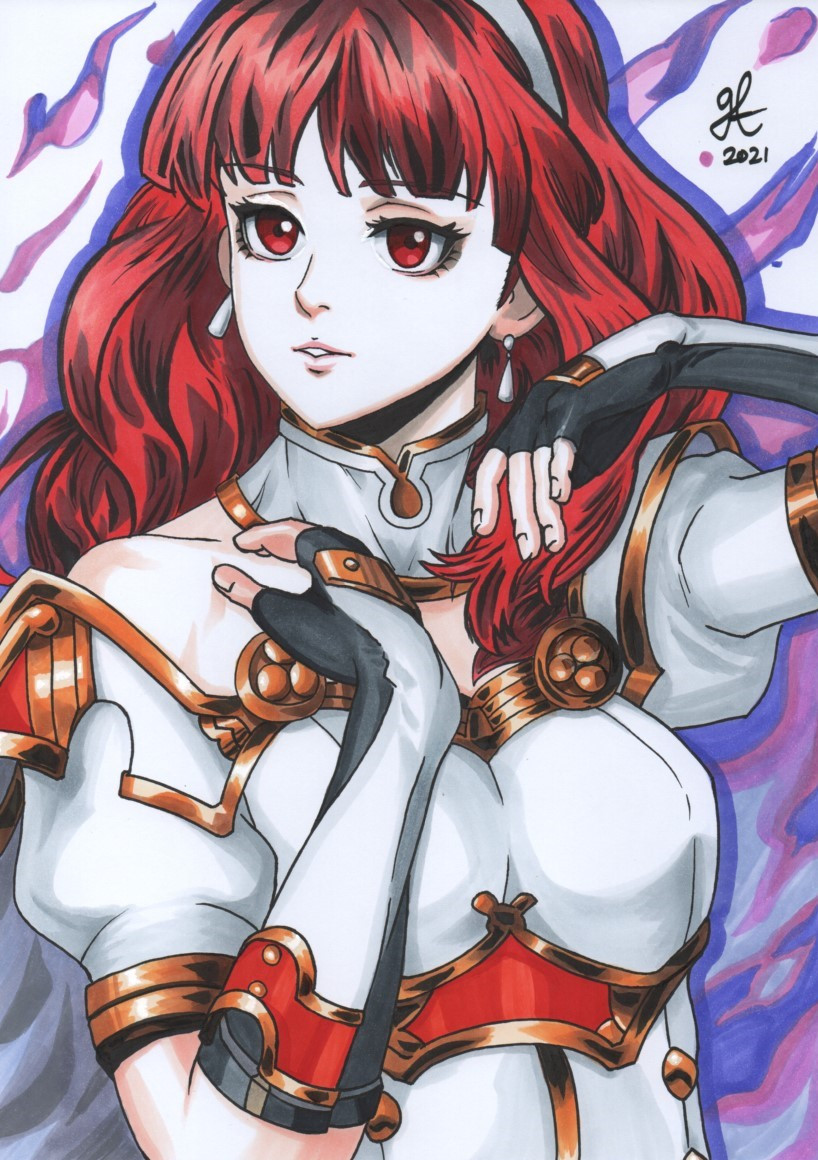 1girl, armor, aura, breastplate, cape, celica_(fire_emblem), celica_(imprisoned_soul)_(fire_emblem), choker