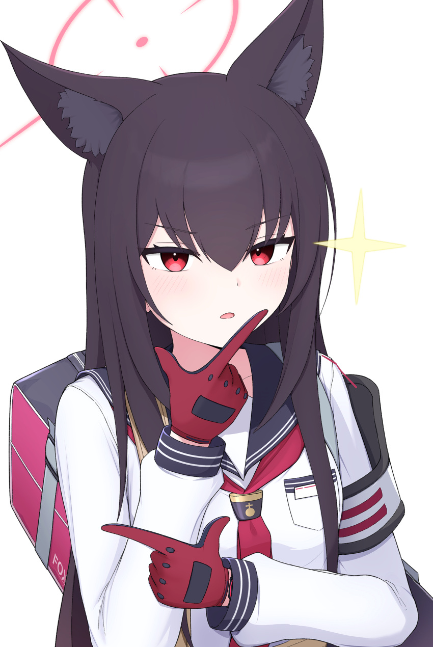 1girl, absurdres, animal_ears, asuparuch, backpack, bag, black_hair, blue_archive