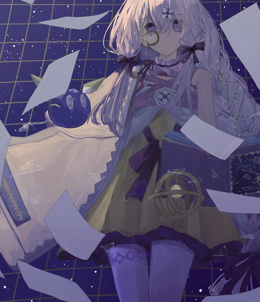 1girl, absurdres, arcaea, bare_shoulders, bow, braid, charon_(arcaea), collar