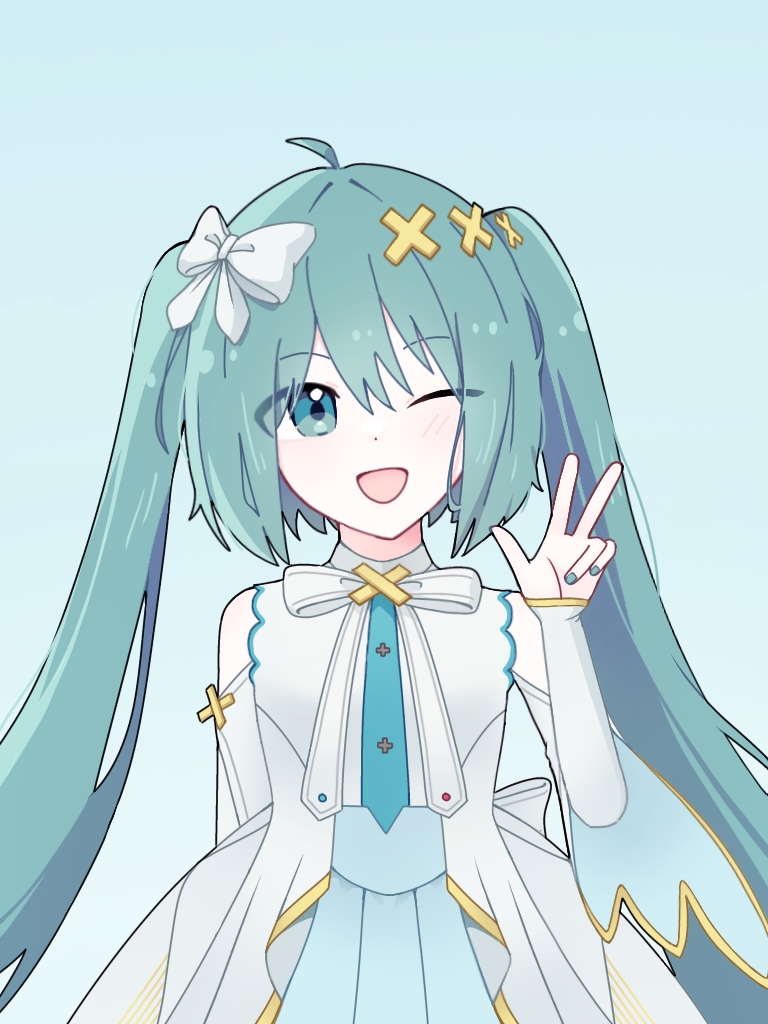 1girl, ahoge, aqua_background, aqua_eyes, aqua_hair, aqua_nails, aqua_necktie, blush