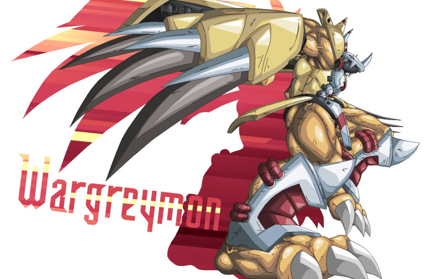 armor, character_name, claw_(weapon), colored_skin, digimon, dragon, full_body, gauntlets