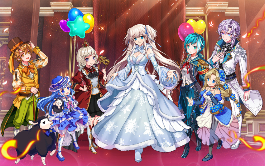 2boys, balloon, black_sheep, blony_(mabinogi), dress, eremon_(mabinogi), heart_balloon, highres