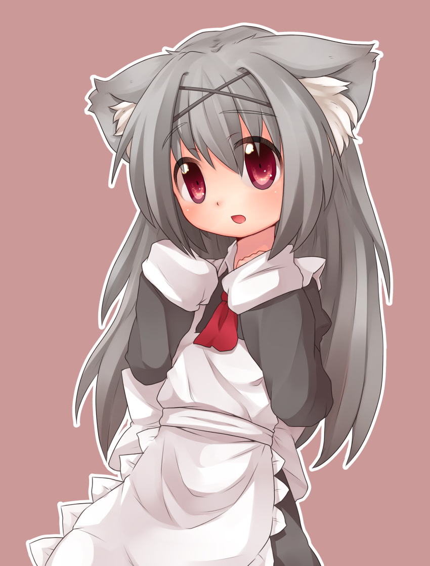 :o, apron, dress, highres, long_hair, maid, original, red_eyes