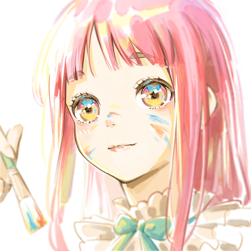 1girl, absurdres, aqua_bow, aqua_bowtie, blunt_bangs, bow, bowtie, brown_eyes